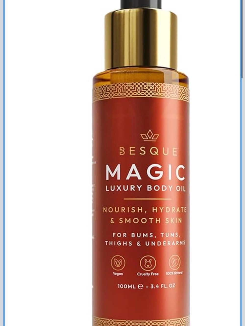Magic Luxury Body Oil — Deep Copper-Red Bottle with Gold Cap